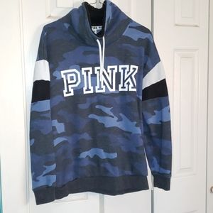 Love pink cowl neck sweatshirt blue camo
